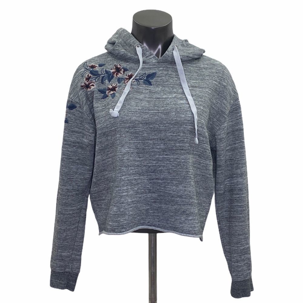REFLEX Gray Floral Hooded Cropped Sweater XL